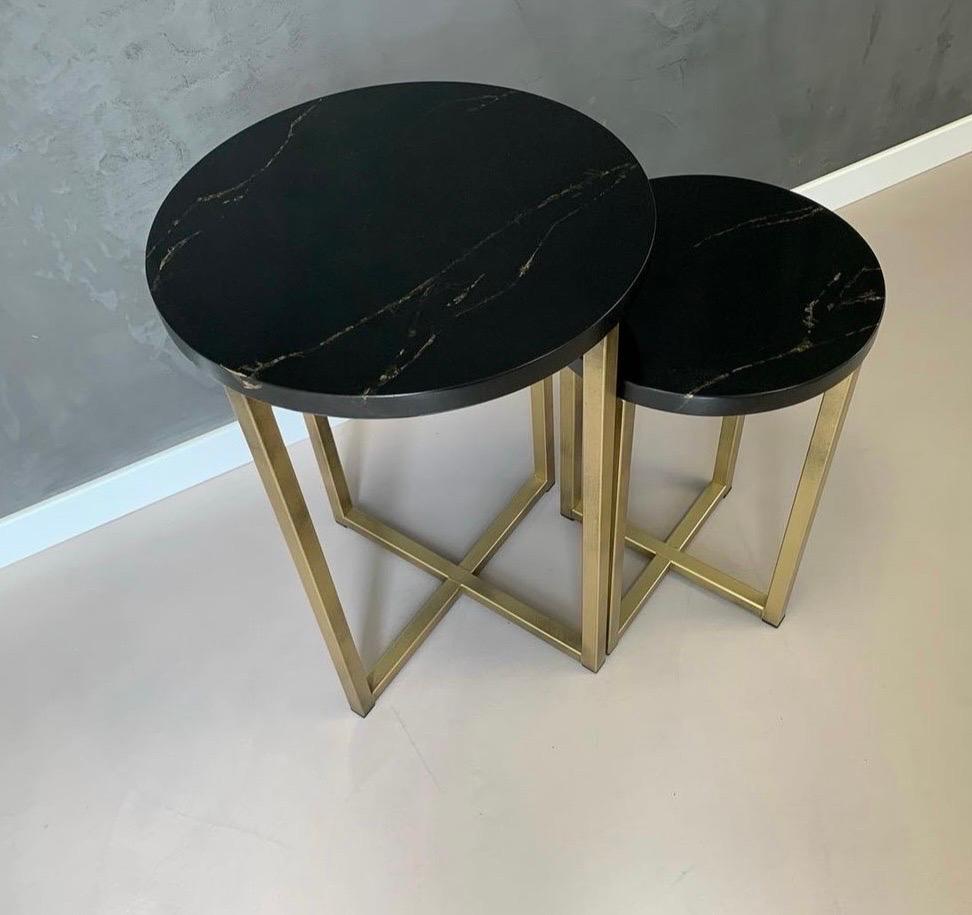 Hand-Carved Handmade Nesting Tables, Set Side Coffee Tables Handcrafted by French Designer For Sale