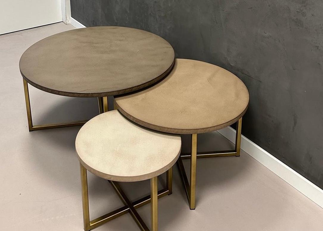Handmade Nesting Tables, Set Side Coffee Tables Handcrafted by French Designer In New Condition For Sale In LANGUEUX, FR