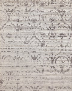 Handmade Neutral Wool Rug in Corn Silk & Cement Grey Subtle Ikat Inspired Design
