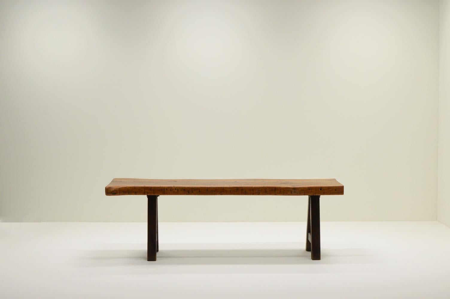 Brutalist Handmade Oak brutalist table by Mobichalet, Belgium 60s.