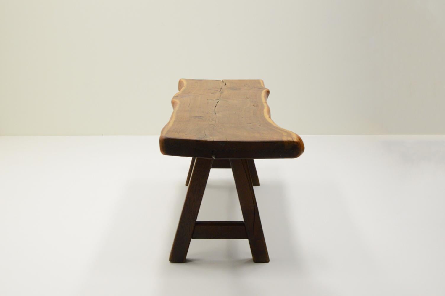 Belgian Handmade Oak brutalist table by Mobichalet, Belgium 60s.