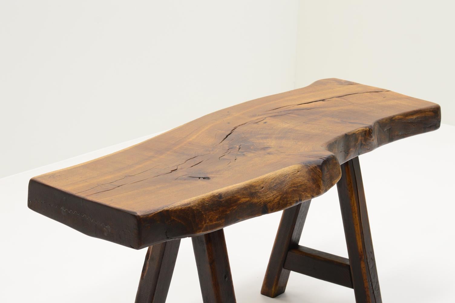 Mid-20th Century Handmade Oak Brutalist Table by Mobichalet, Belgium 60s
