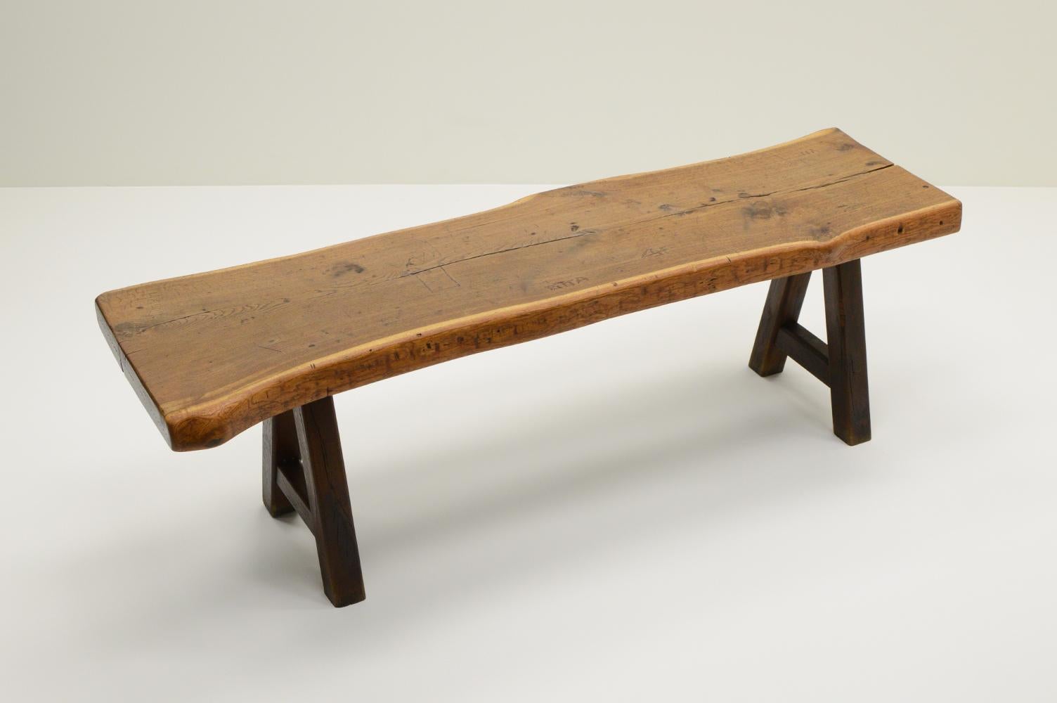 Handmade Oak brutalist table by Mobichalet, Belgium 60s. In Good Condition In Landgraaf, NL