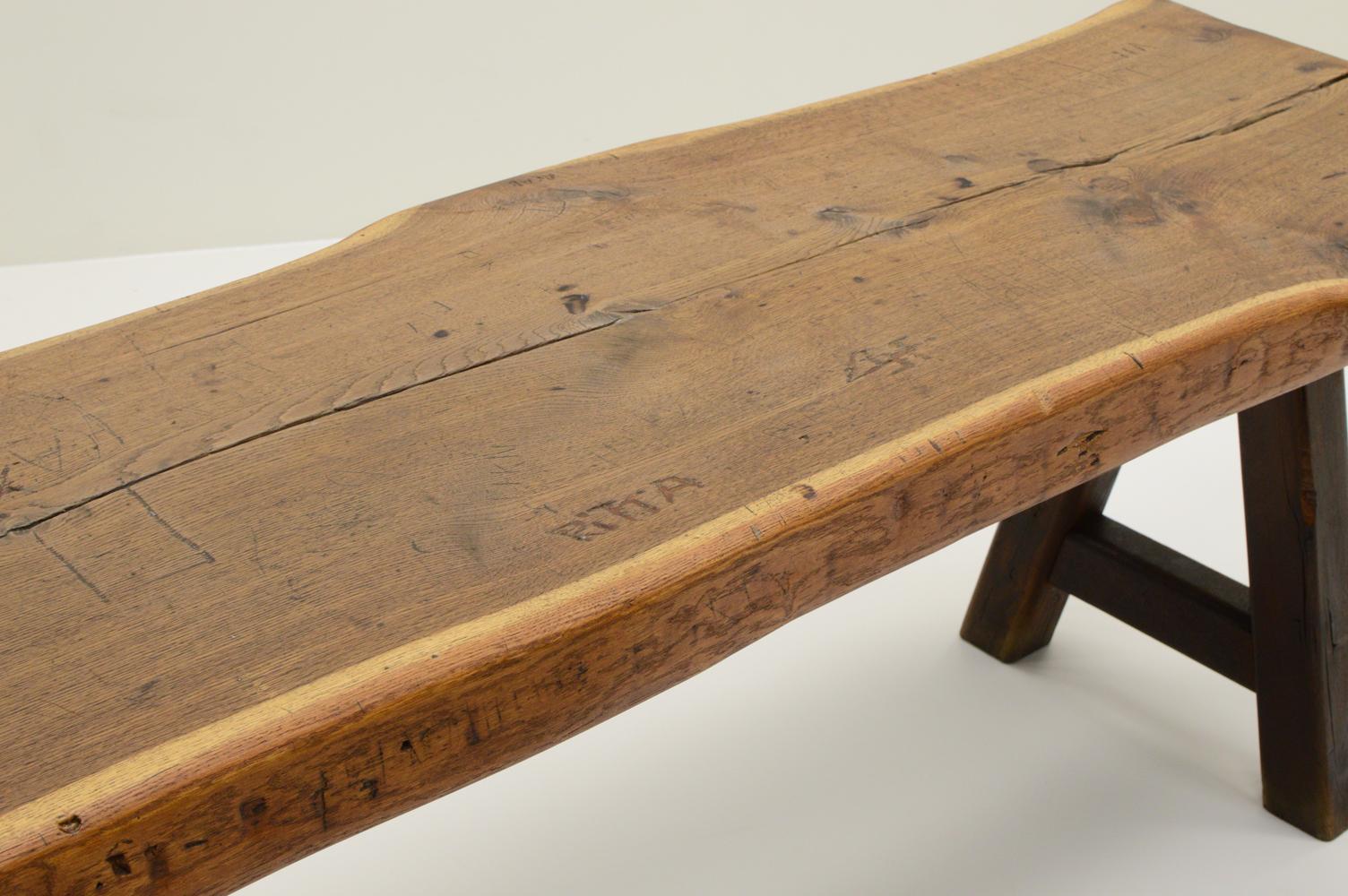 20th Century Handmade Oak brutalist table by Mobichalet, Belgium 60s.