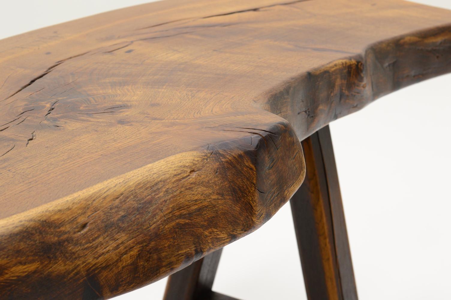 Handmade Oak Brutalist Table by Mobichalet, Belgium 60s 2