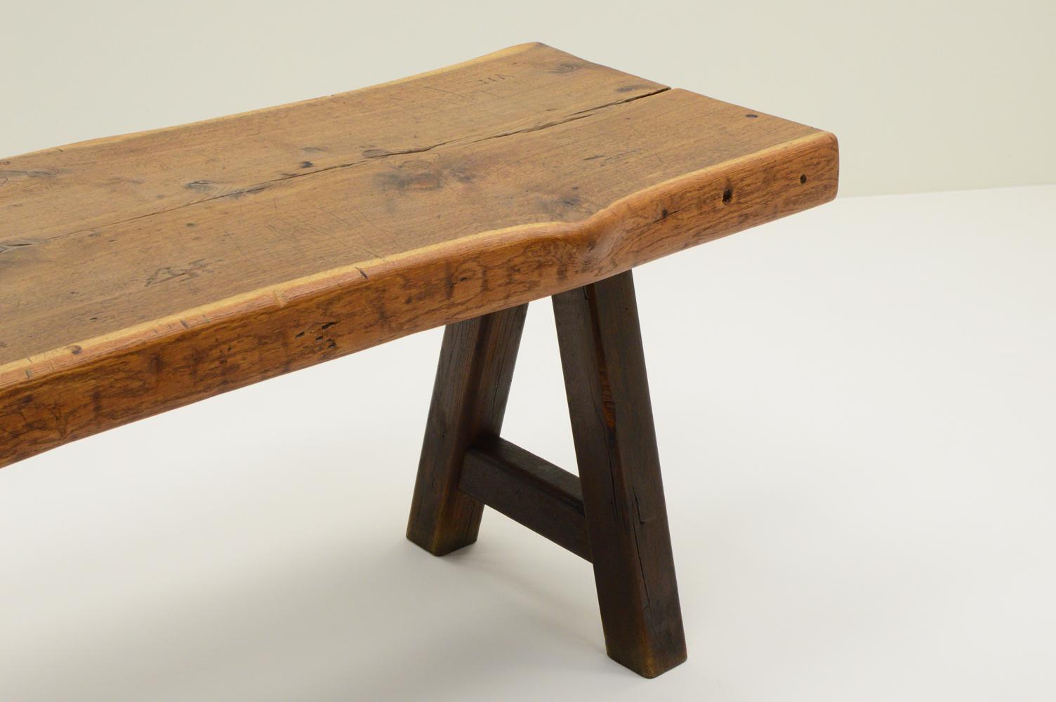 Handmade Oak brutalist table by Mobichalet, Belgium 60s. 1