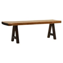 Handmade Oak brutalist table by Mobichalet, Belgium 60s.