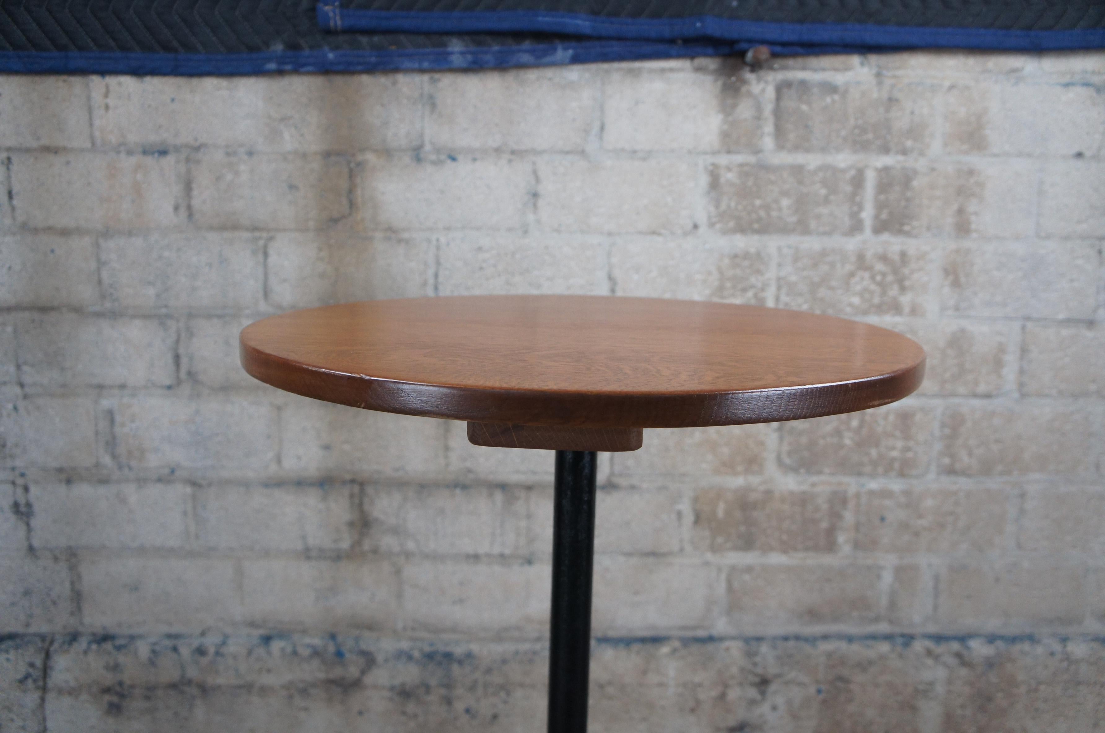 Handmade Oak Industrial Reclaimed Cast Iron Wagon Wheel Pitchfork Bistro Table For Sale 5