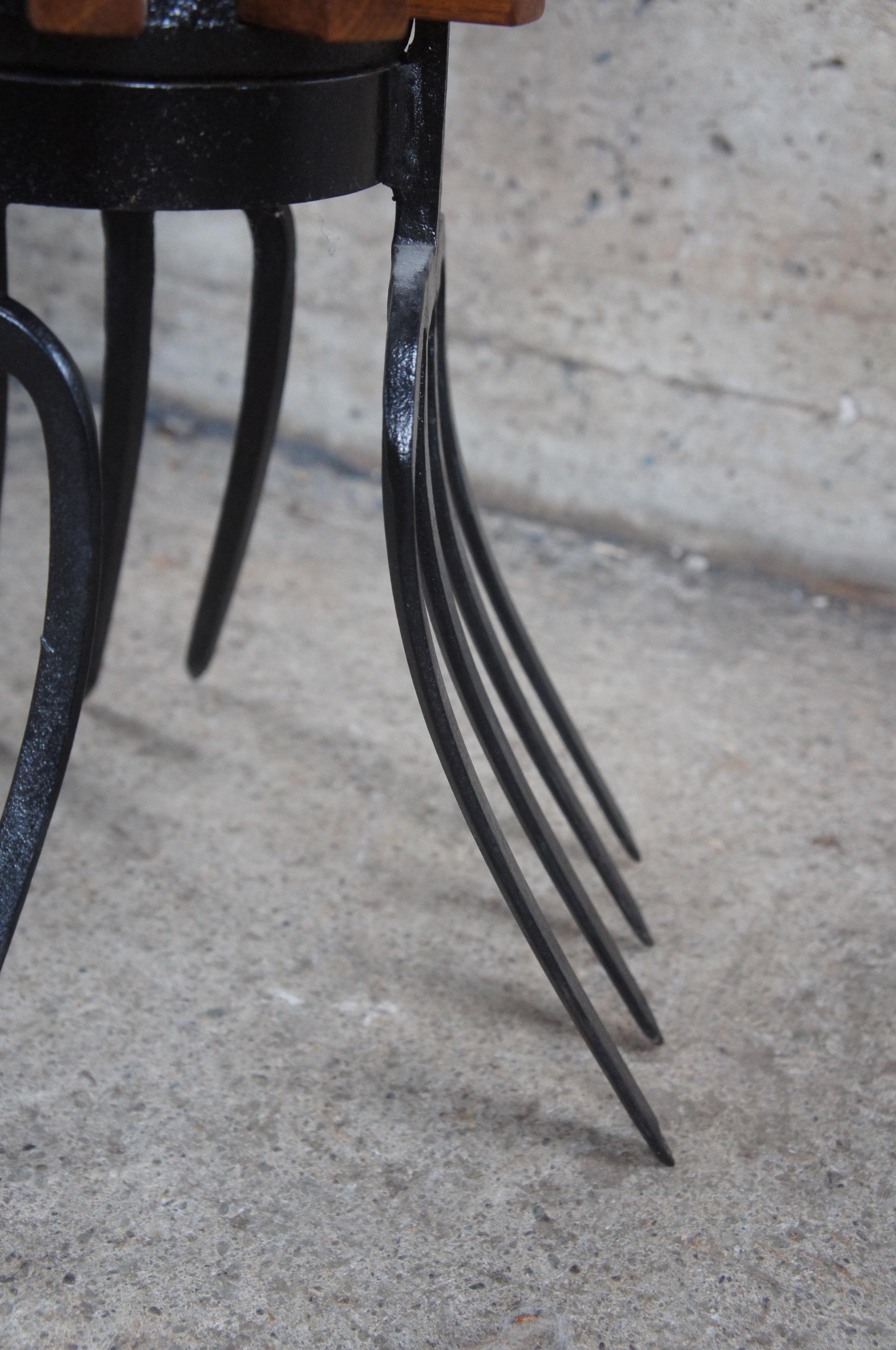 Handmade Oak Industrial Reclaimed Cast Iron Wagon Wheel Pitchfork Bistro Table For Sale 6