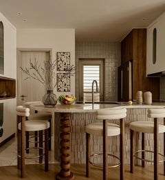 Handgefertigter Barstuhl Odette aus Nussbaum und poliertem Messing von Nolita Harbour