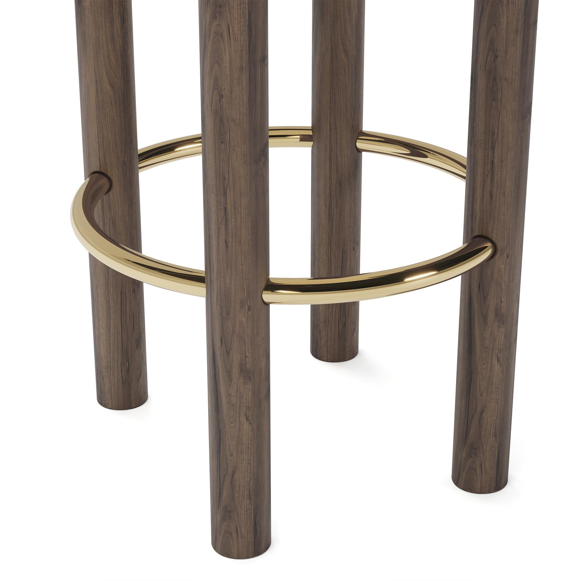 Hand-Crafted Handmade Odette Bar Chair in Walnut & Polished Brass by Nolita Harbour For Sale