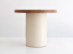 Handmade Off-White Ceramic Coffee Table Oak Tabletop
