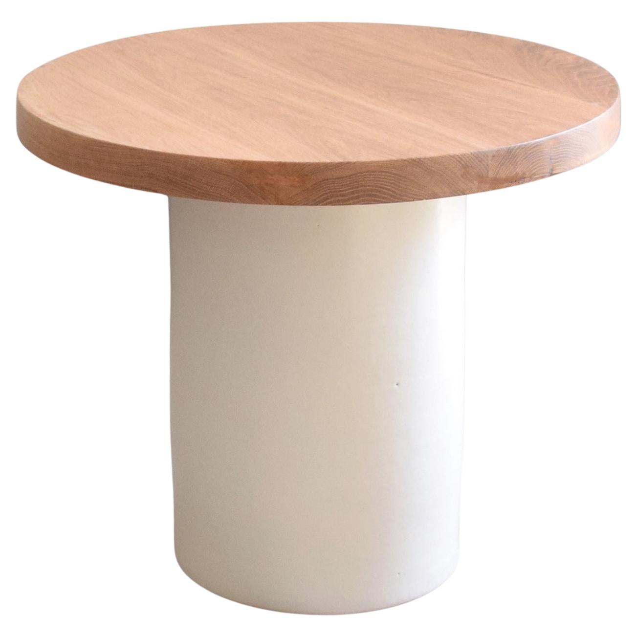 Handmade Off-White Ceramic Coffee Table Oak Tabletop