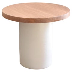 Handmade Off-White Ceramic Coffee Table Oak Tabletop