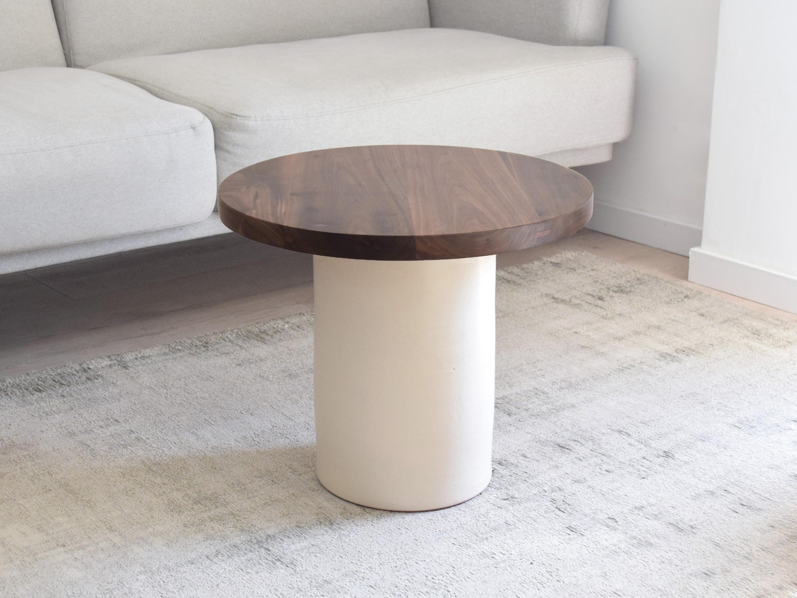 Handmade Off-White Ceramic Coffee Table Walnut Tabletop For Sale 1
