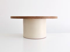 Handmade Off-White Ceramic Coffee Table with Oak Top