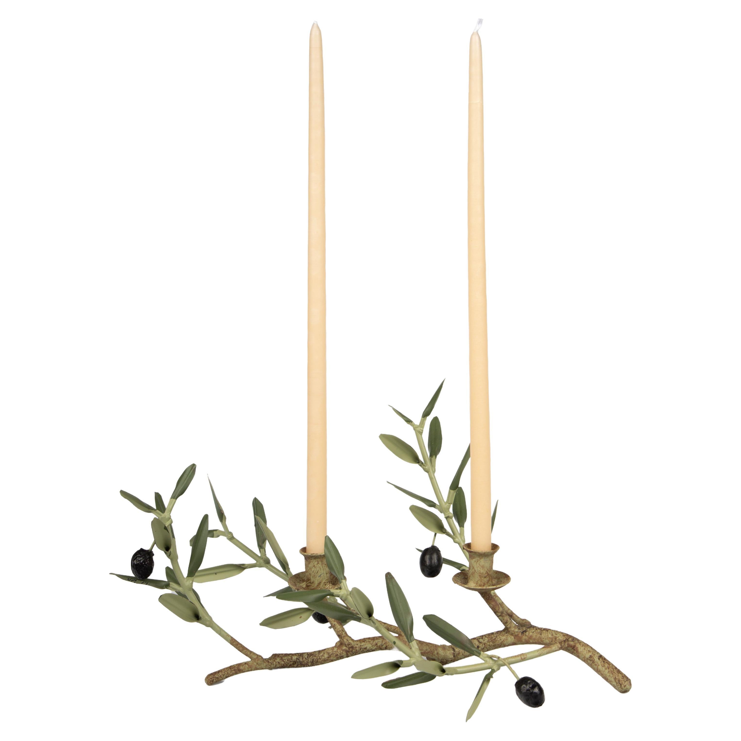 Handmade Olive Branch Candle Holder from Provence For Sale