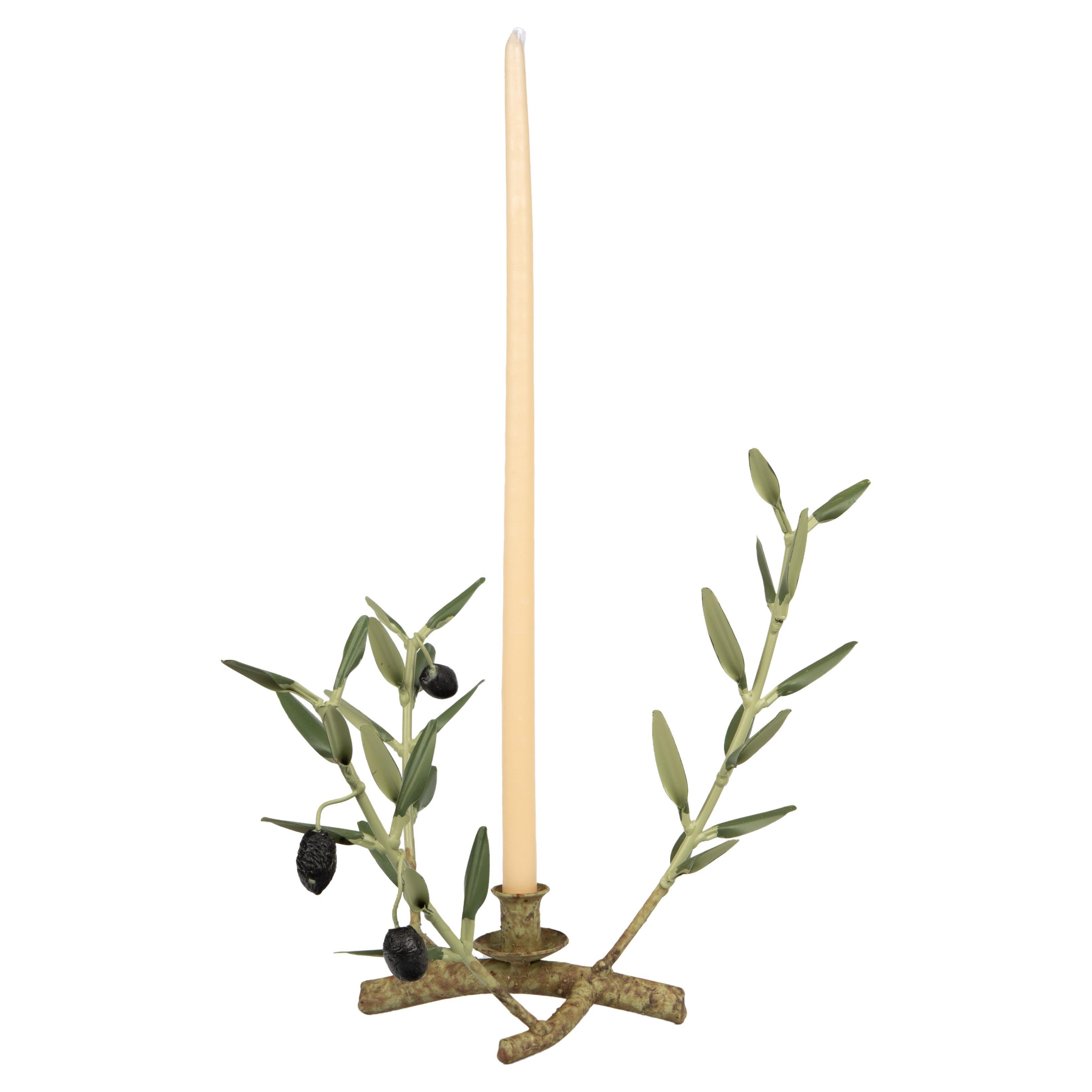 Handmade Olive Branch Candle Holder from Provence For Sale