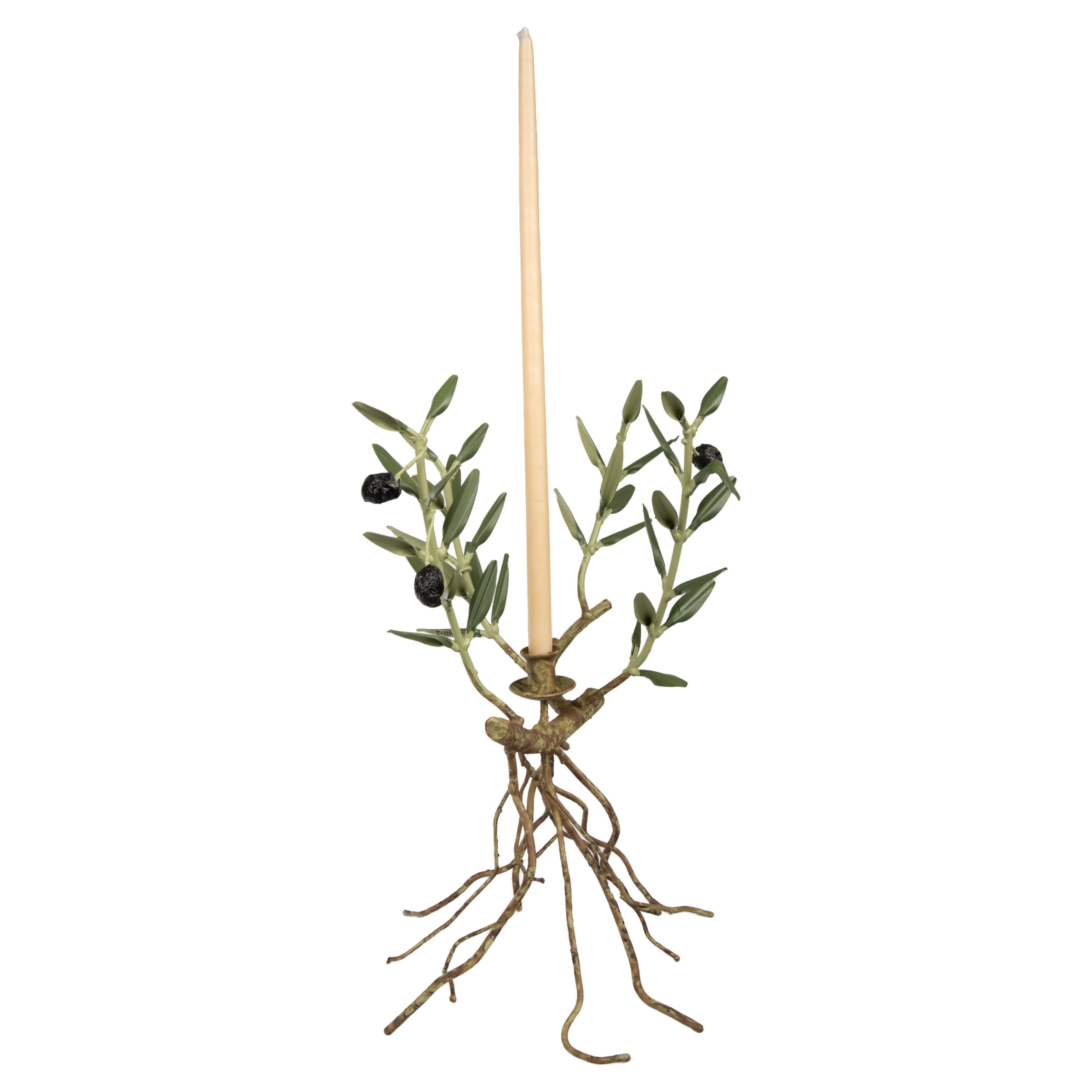 Handgefertigter Olivenbaumzweig mit Roots Kerzenständer aus der Provence im Angebot