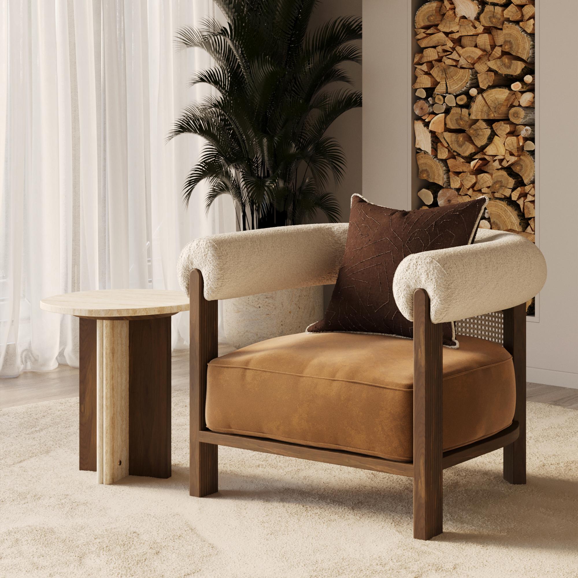 Organic Modern Handmade Olivia Armchair in Rattan & Matte Walnut Frame by Nolita Harbour For Sale