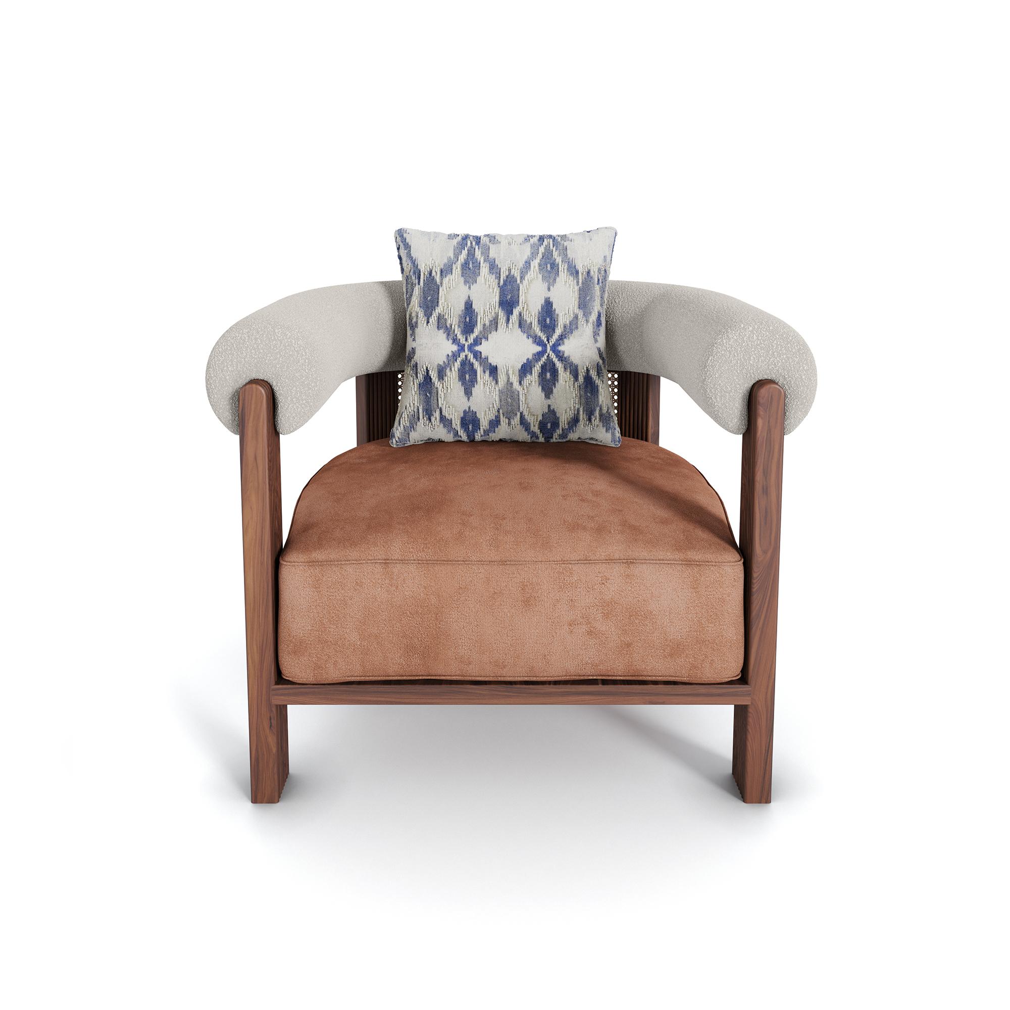 Hand-Crafted Handmade Olivia Armchair in Rattan & Matte Walnut Frame by Nolita Harbour For Sale