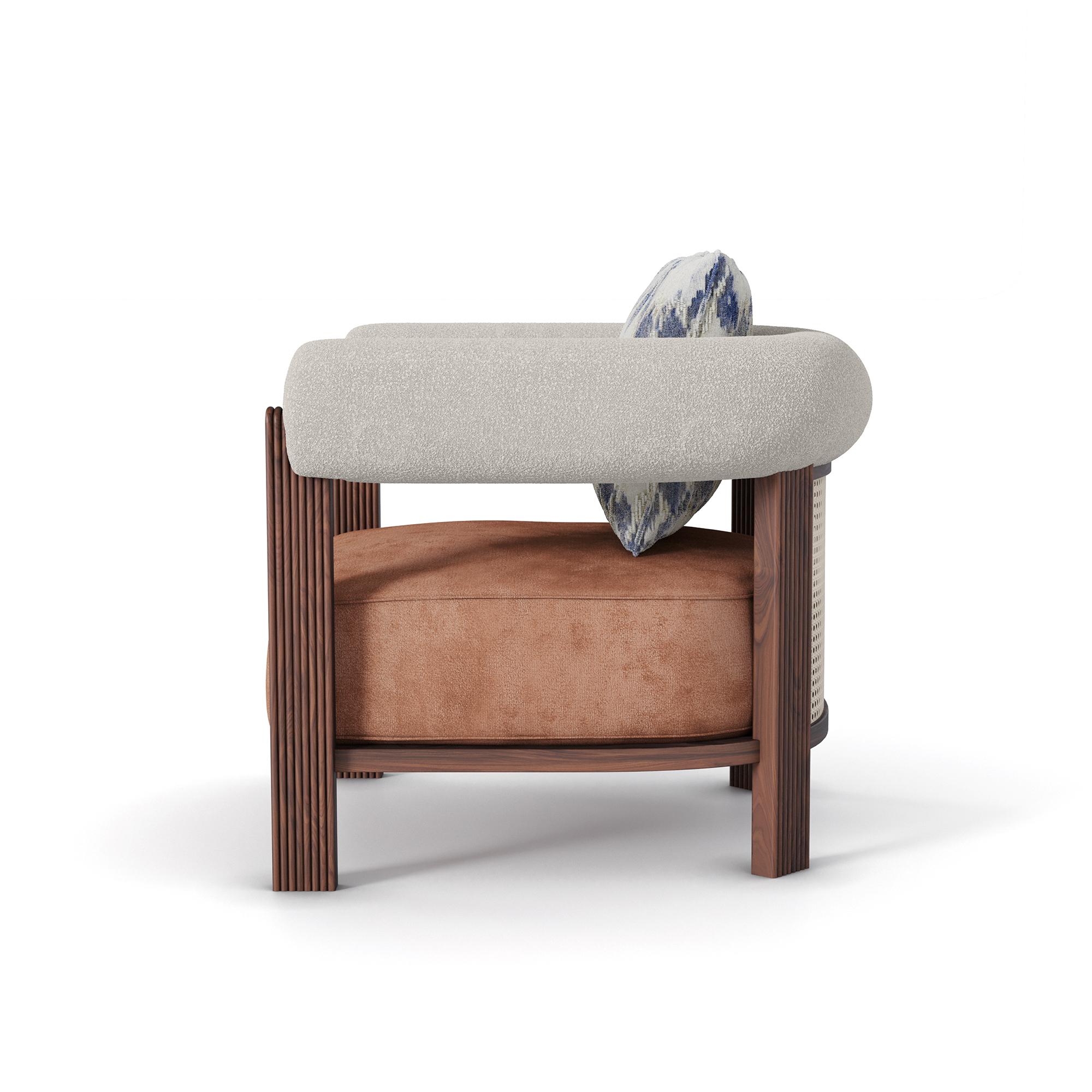 Handmade Olivia Armchair in Rattan & Matte Walnut Frame by Nolita Harbour In New Condition For Sale In Carvalhosa, PT