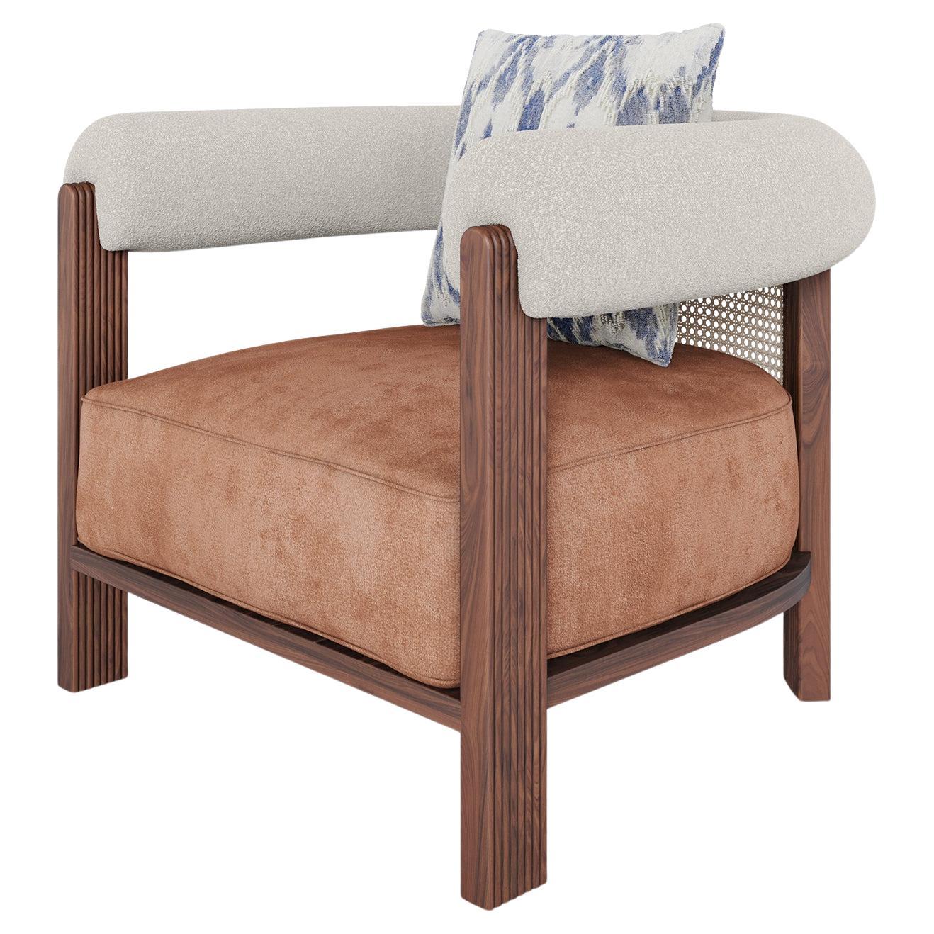 Handmade Olivia Armchair in Rattan & Matte Walnut Frame by Nolita Harbour