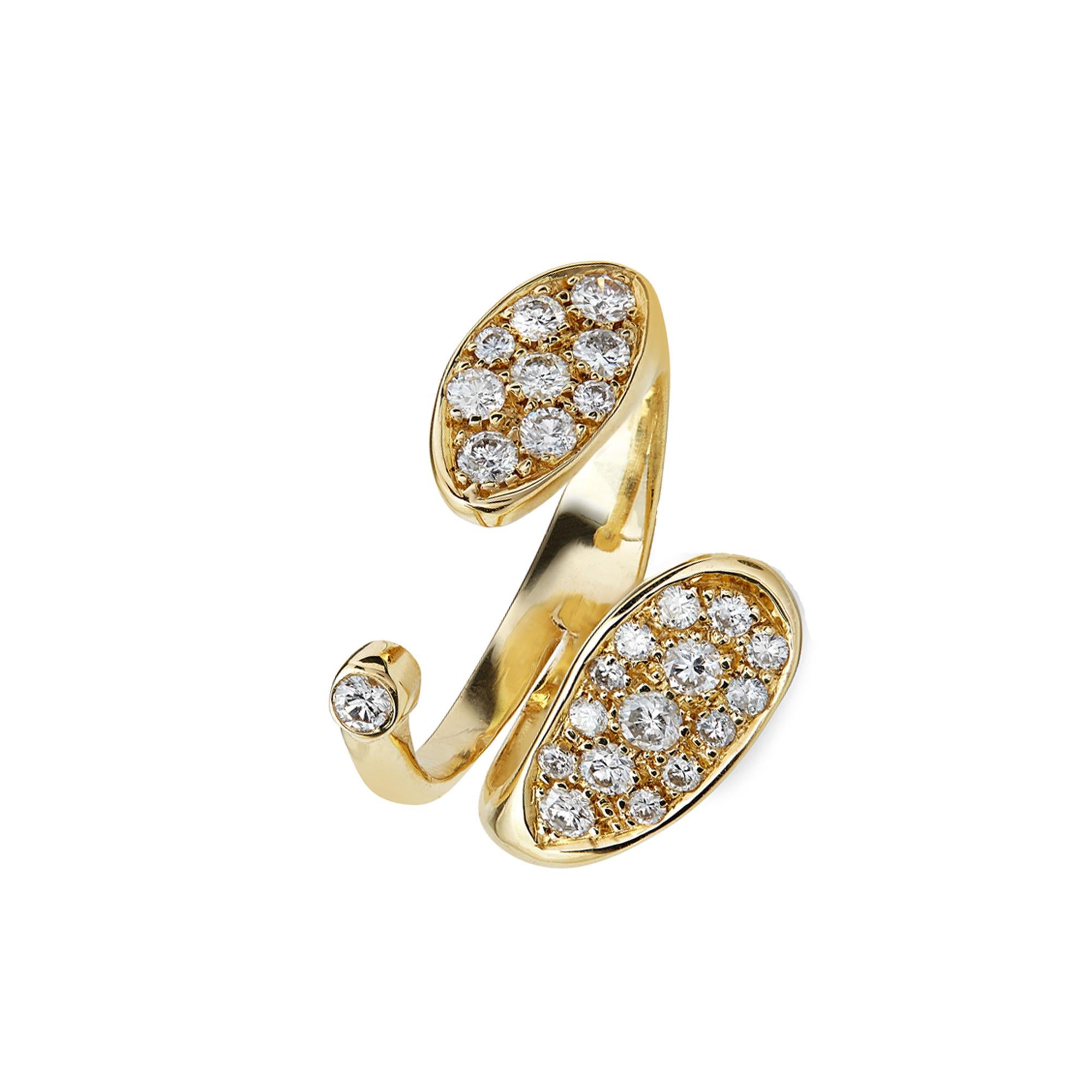 Round Cut Handmade Open Form Pave Diamond Ring 18k Gold Diamond Pave Stations For Sale