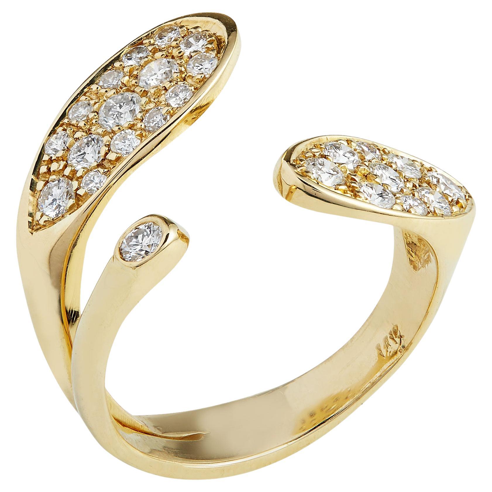 Handmade Open Form Pave Diamond Ring 18k Gold Diamond Pave Stations For Sale
