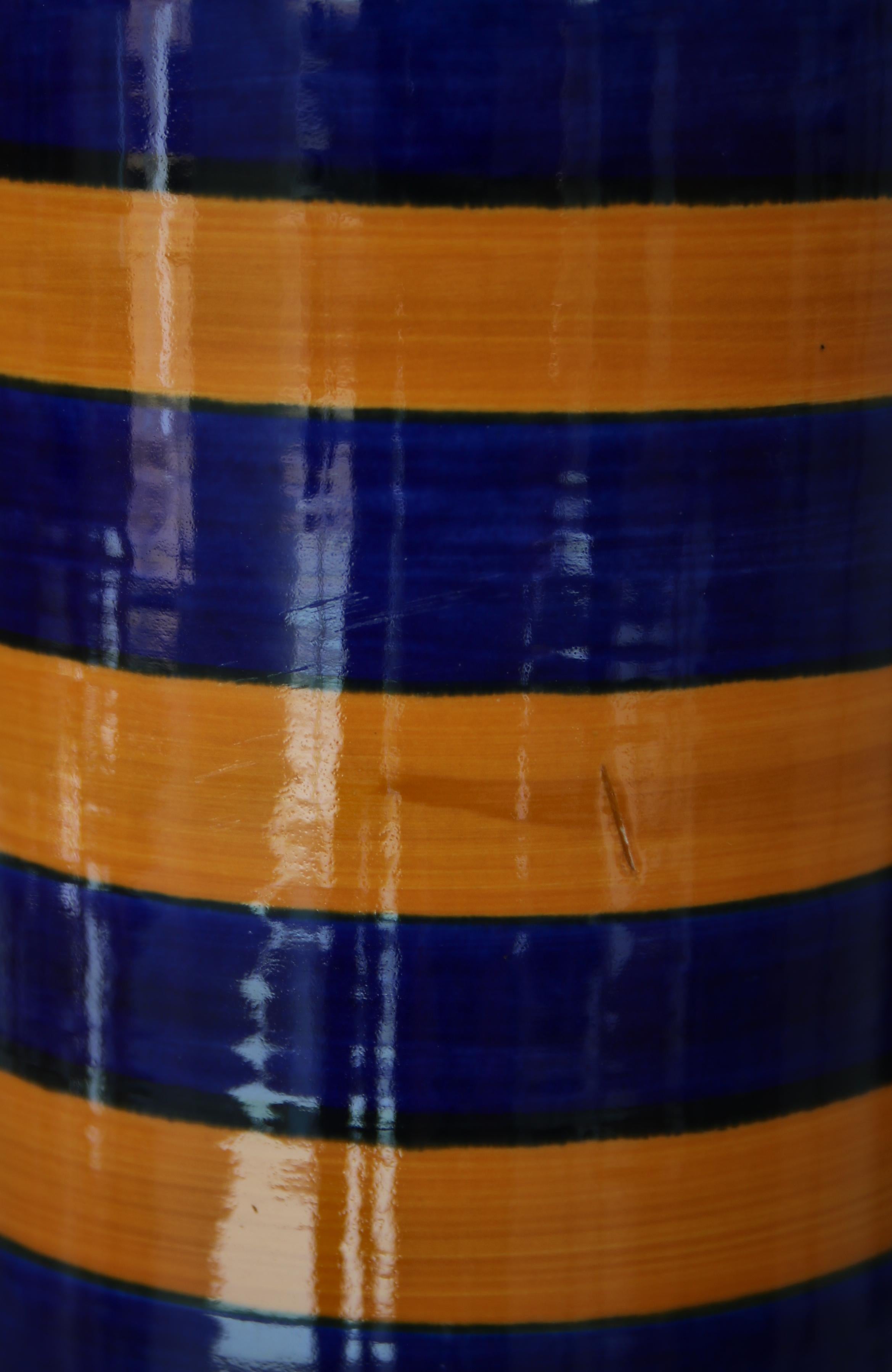 Handmade Orange & Blue Striped Vase Marianne Westmann Rörstrand, Sweden, 1970s 1