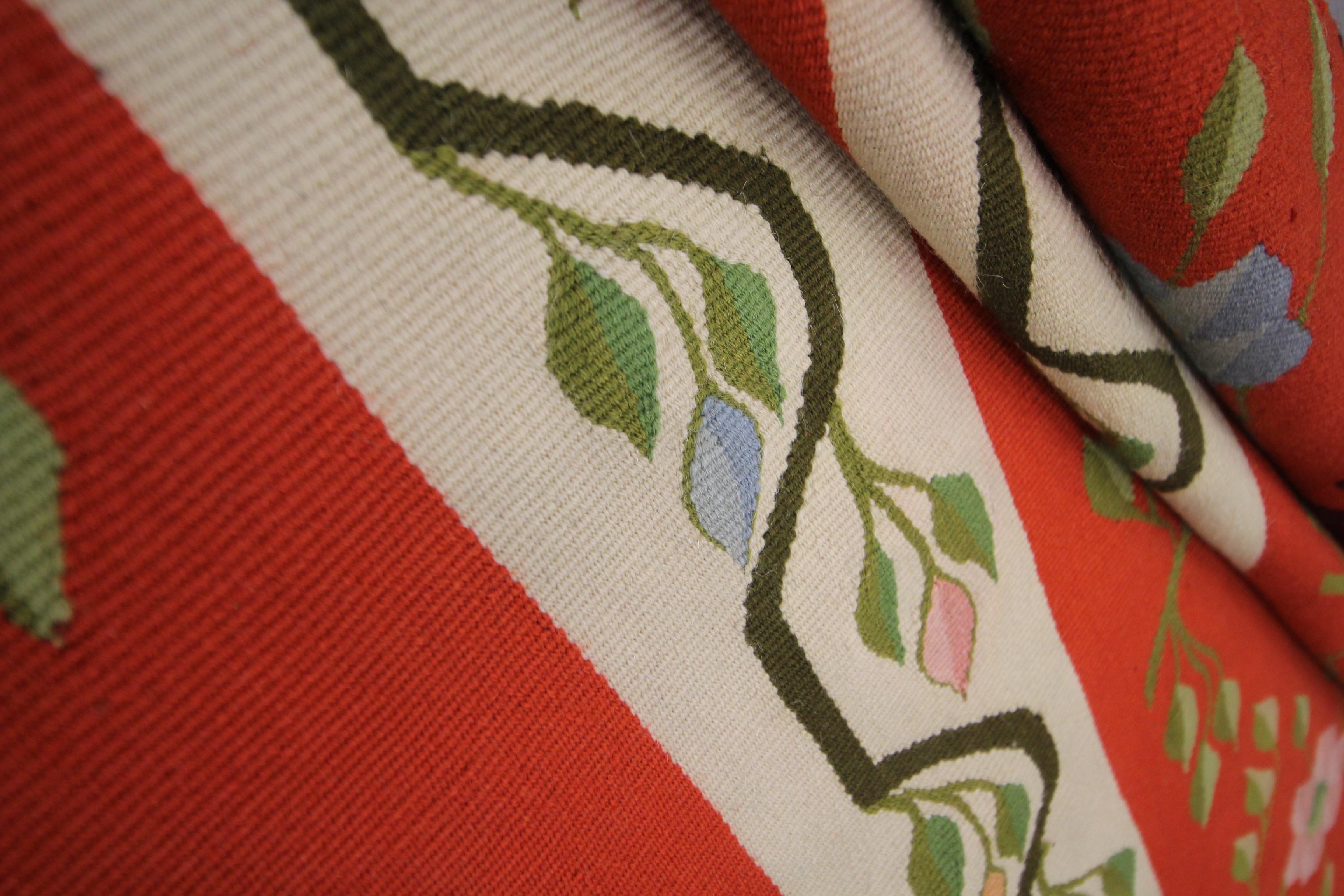 Orange Striped Kilim Rug Traditional Moldavian Wool Area Rug, Handmade Carpet  For Sale 3
