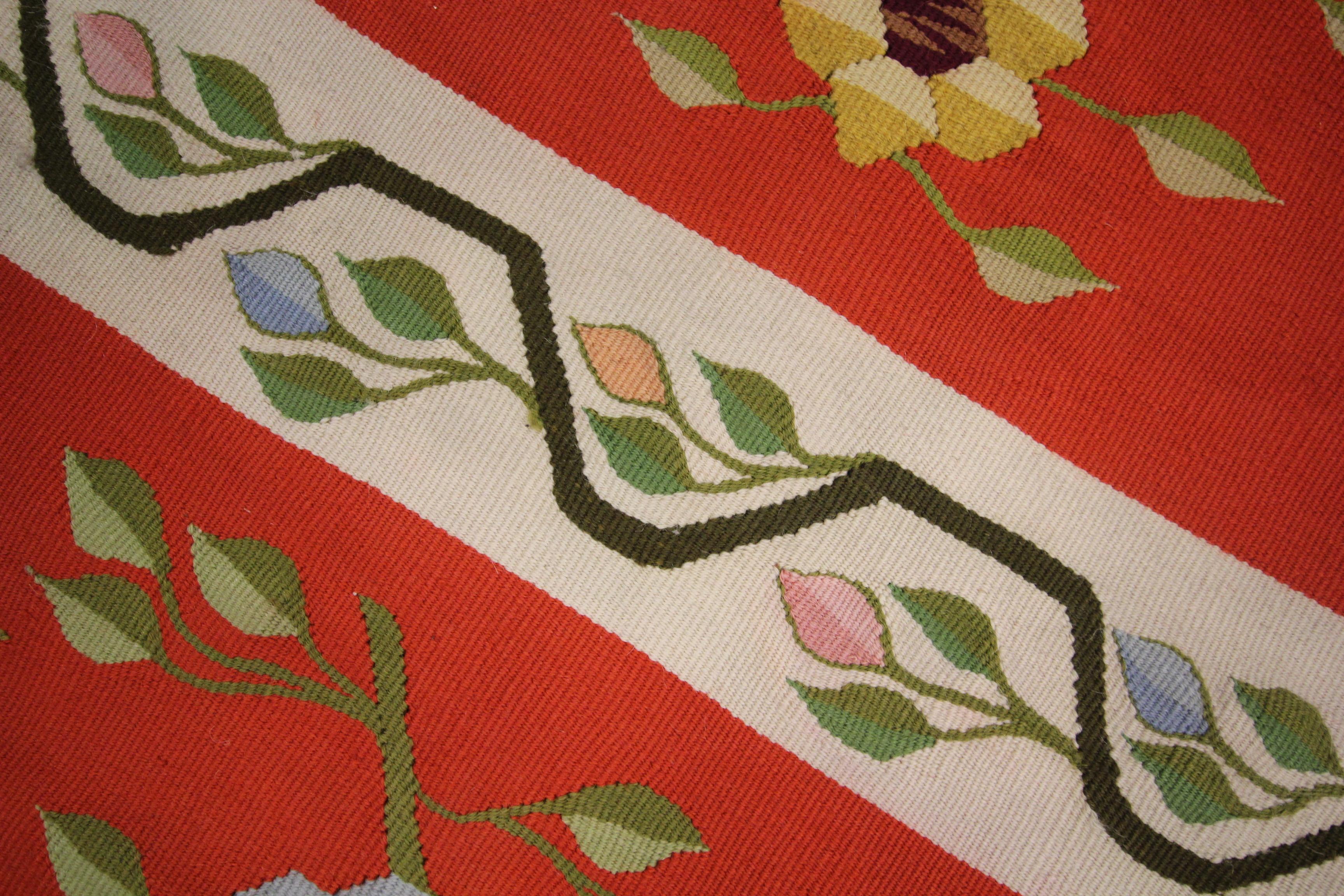 Mid-20th Century Orange Striped Kilim Rug Traditional Moldavian Wool Area Rug, Handmade Carpet  For Sale