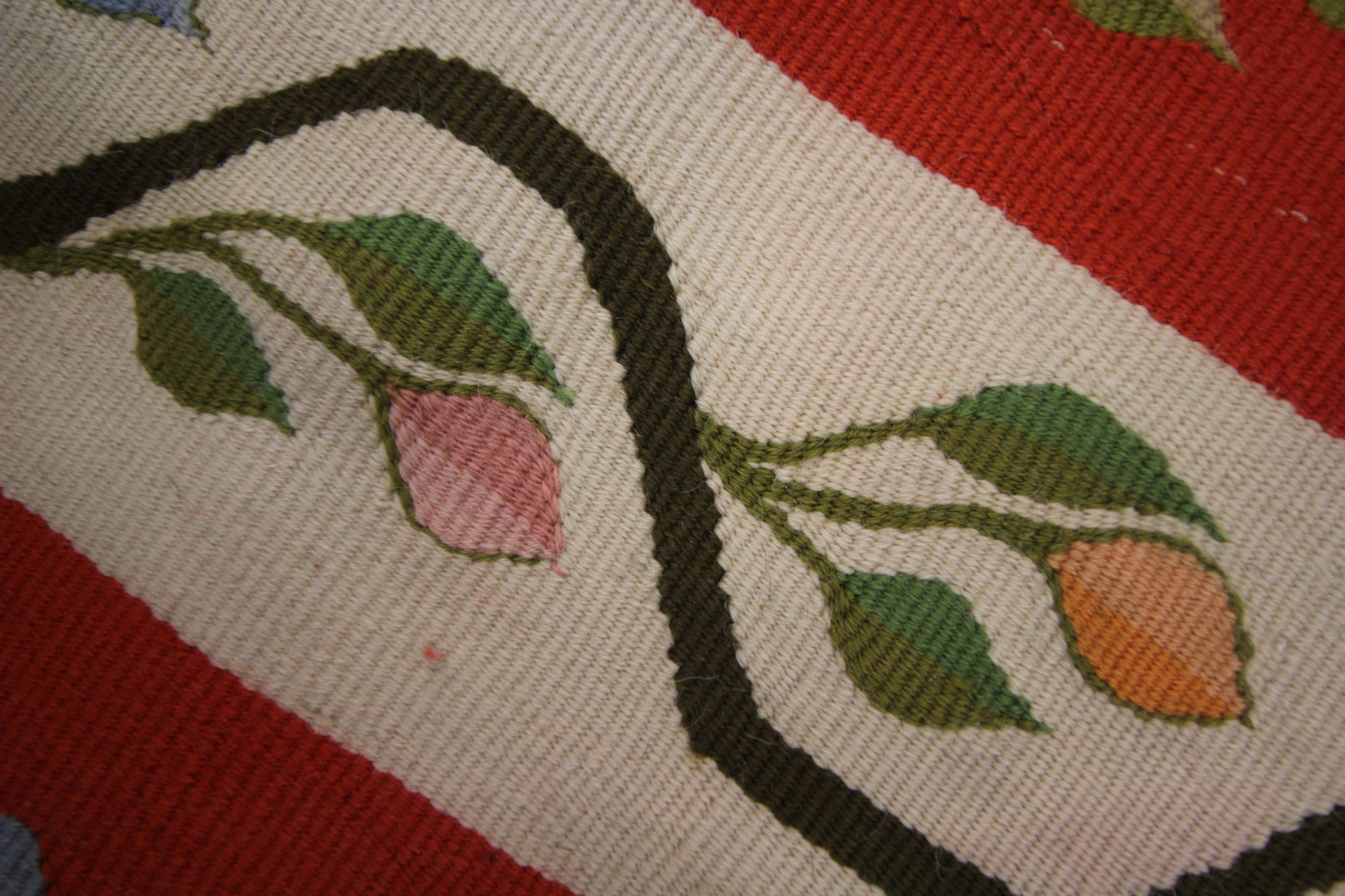 Orange Striped Kilim Rug Traditional Moldavian Wool Area Rug, Handmade Carpet  For Sale 1