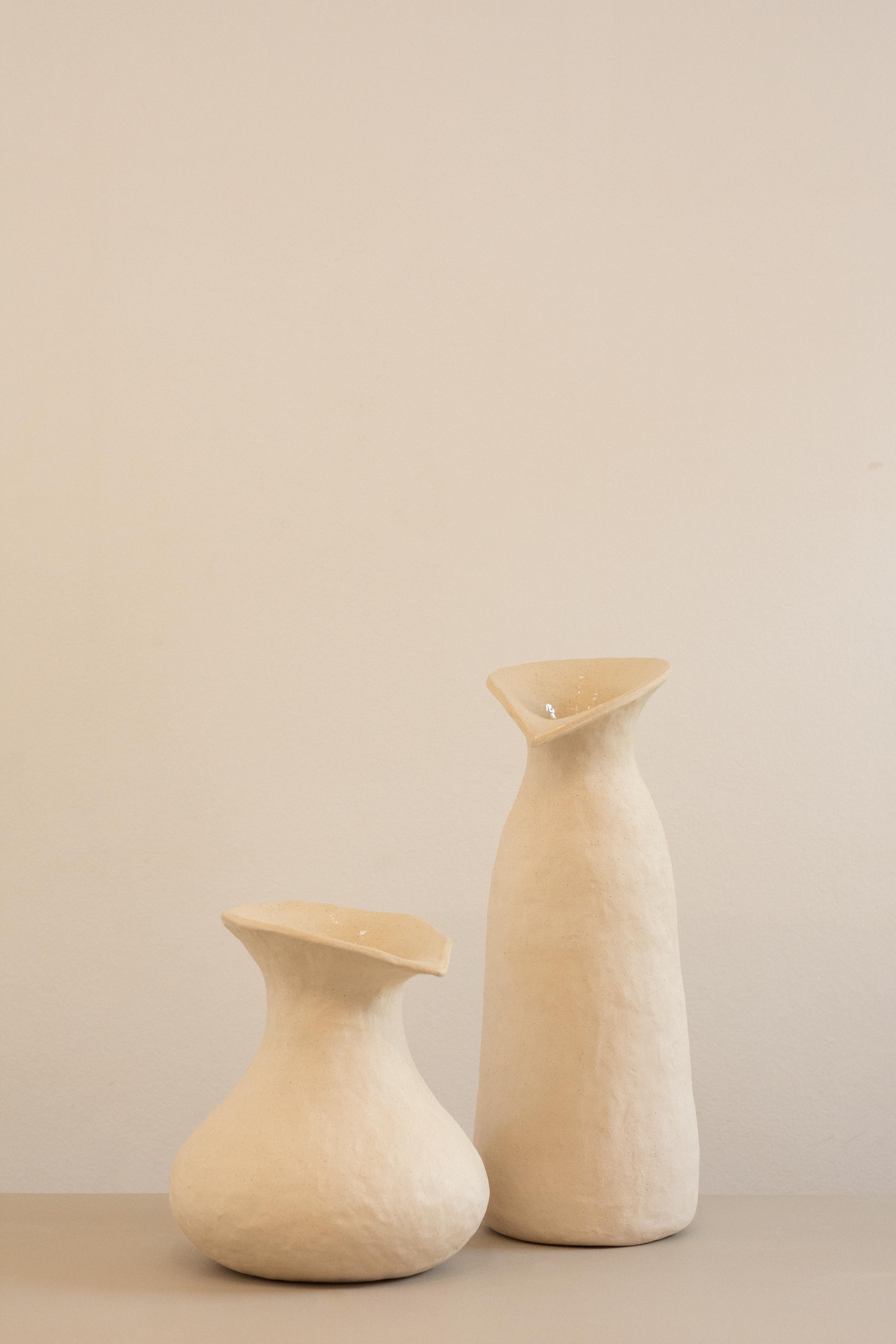 Fired handmade organic white ceramic vase  RUPA N.4 For Sale
