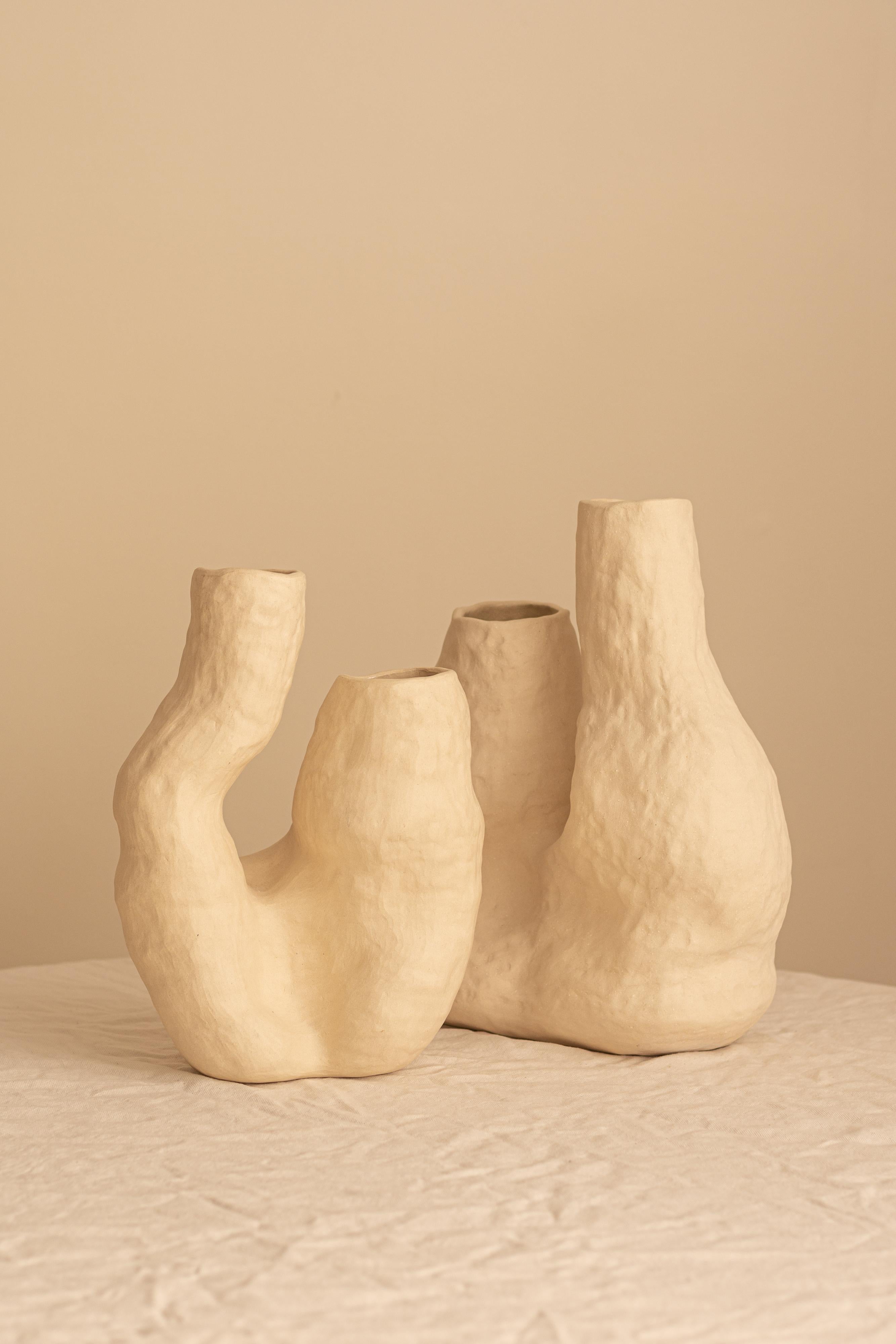 Fired handmade organic white ceramic vase sculpture RUPA n.1 For Sale