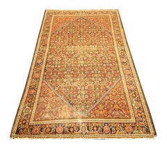 Handgefertigter orientalischer antiker Teppich, orangefarbener Wollteppich