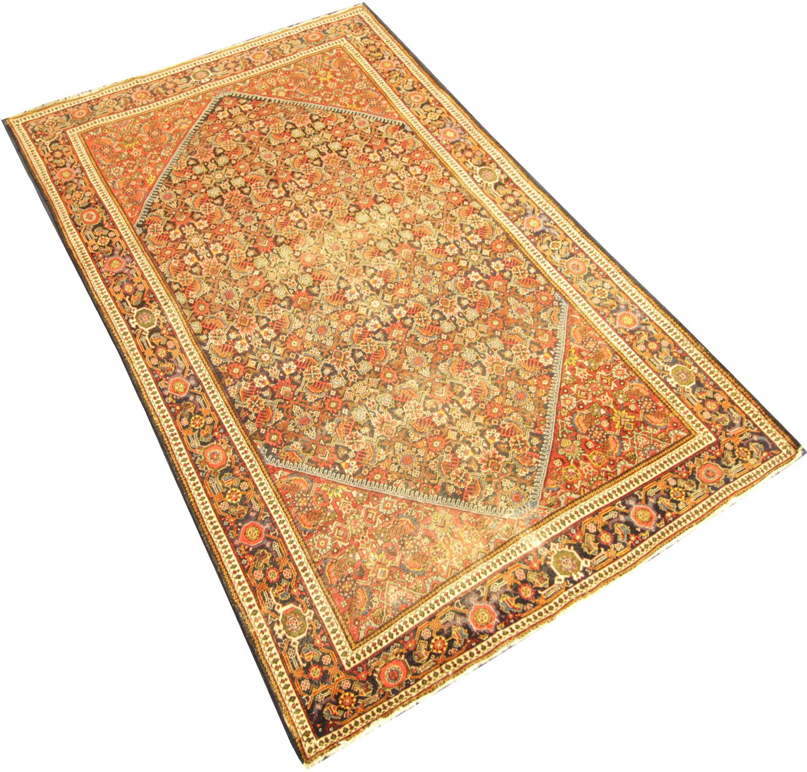 Handgefertigter orientalischer antiker Teppich, orangefarbener Wollteppich (Stammeskunst) im Angebot