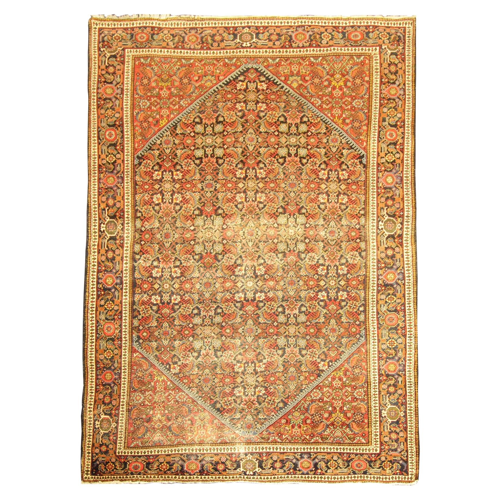 Handmade Oriental Antique Carpet, Orange Wool Area Rug
