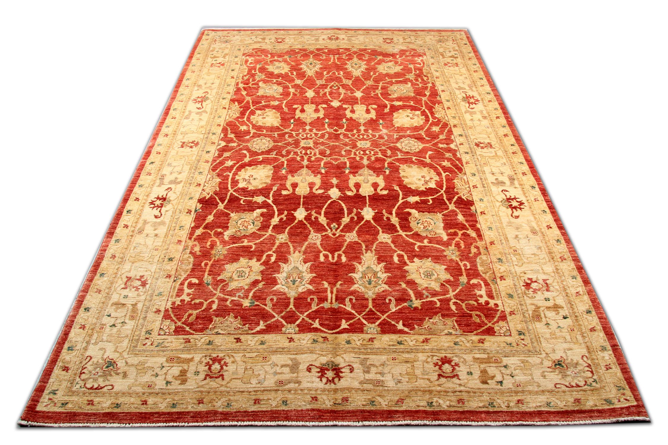 This rug is a Ziegler Sultanabad rug made on our looms by our master weavers in Afghanistan. Constructed using all-natural vegetable dyes all hand-spun wool. The large-scale design makes Sultanabad regarded as the most appealing to European and