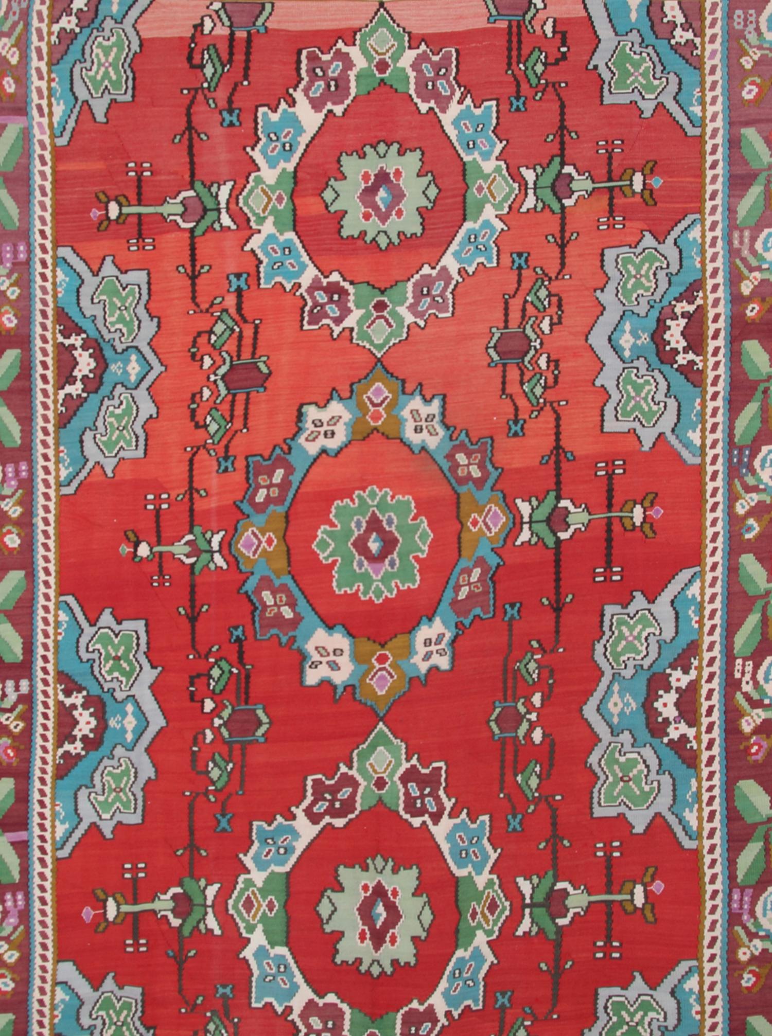 Azerbaijani Handmade Oriental Red Kilim Carpet Traditional Area Rugs for Sale For Sale