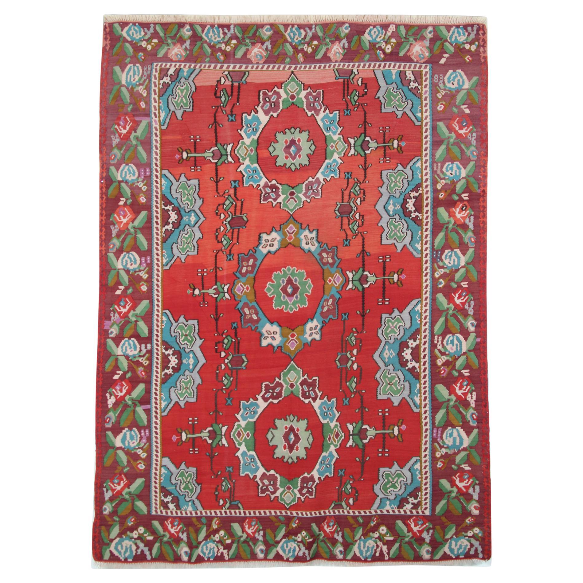 Handmade Oriental Red Kilim Carpet Traditional Area Rugs for Sale For Sale
