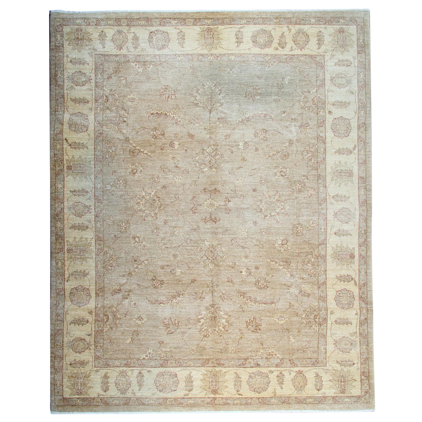 Handmade Oriental Rug Ivory Wool Living Room Carpet Beige Interior For Sale