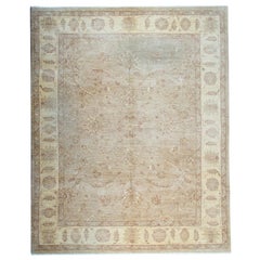 Retro Handmade Oriental Rug Ivory Wool Living Room Carpet Beige Interior