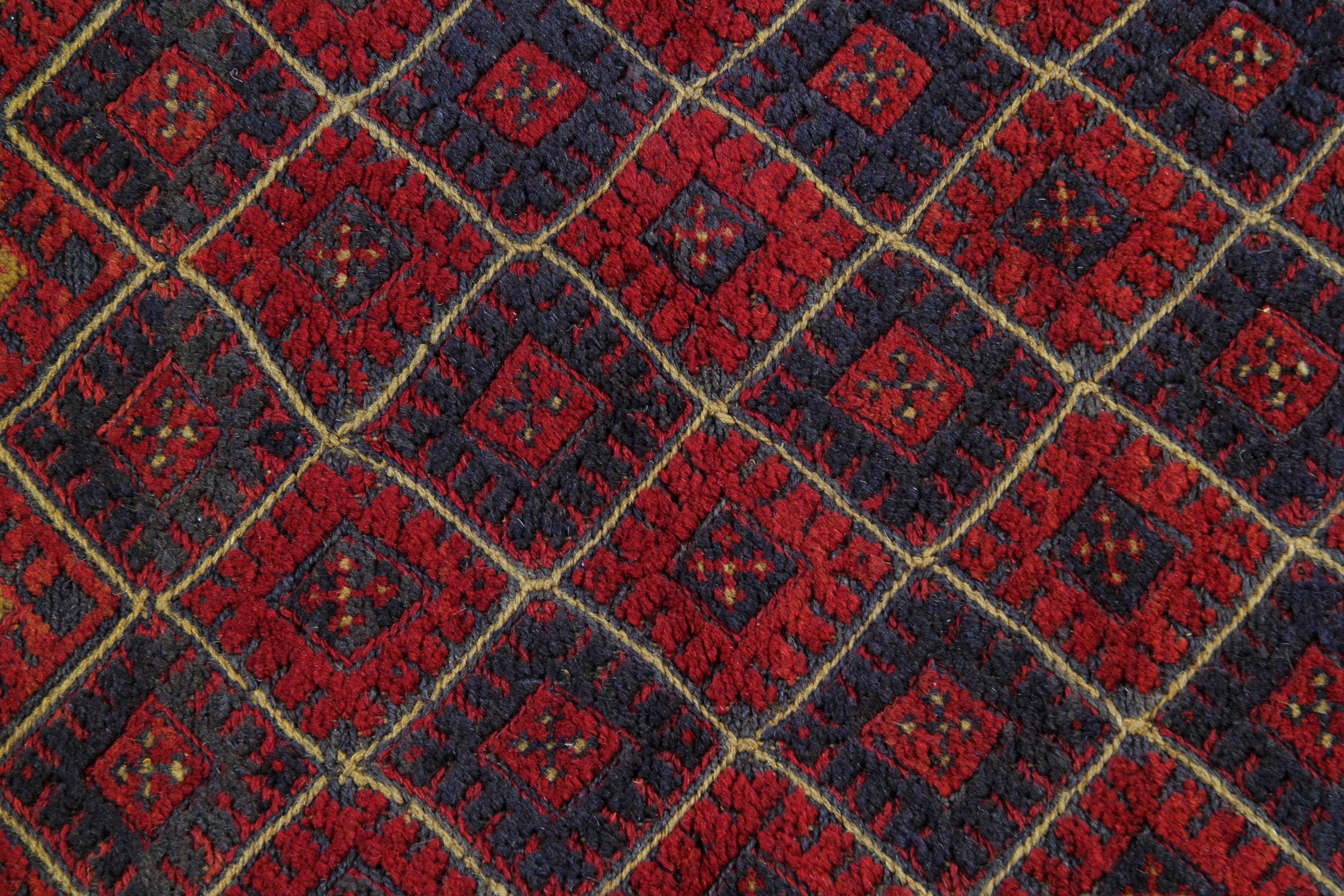 Rustic Handmade Carpet Oriental Rug Traditional Deep Red Rugs Square Turkmen Design 