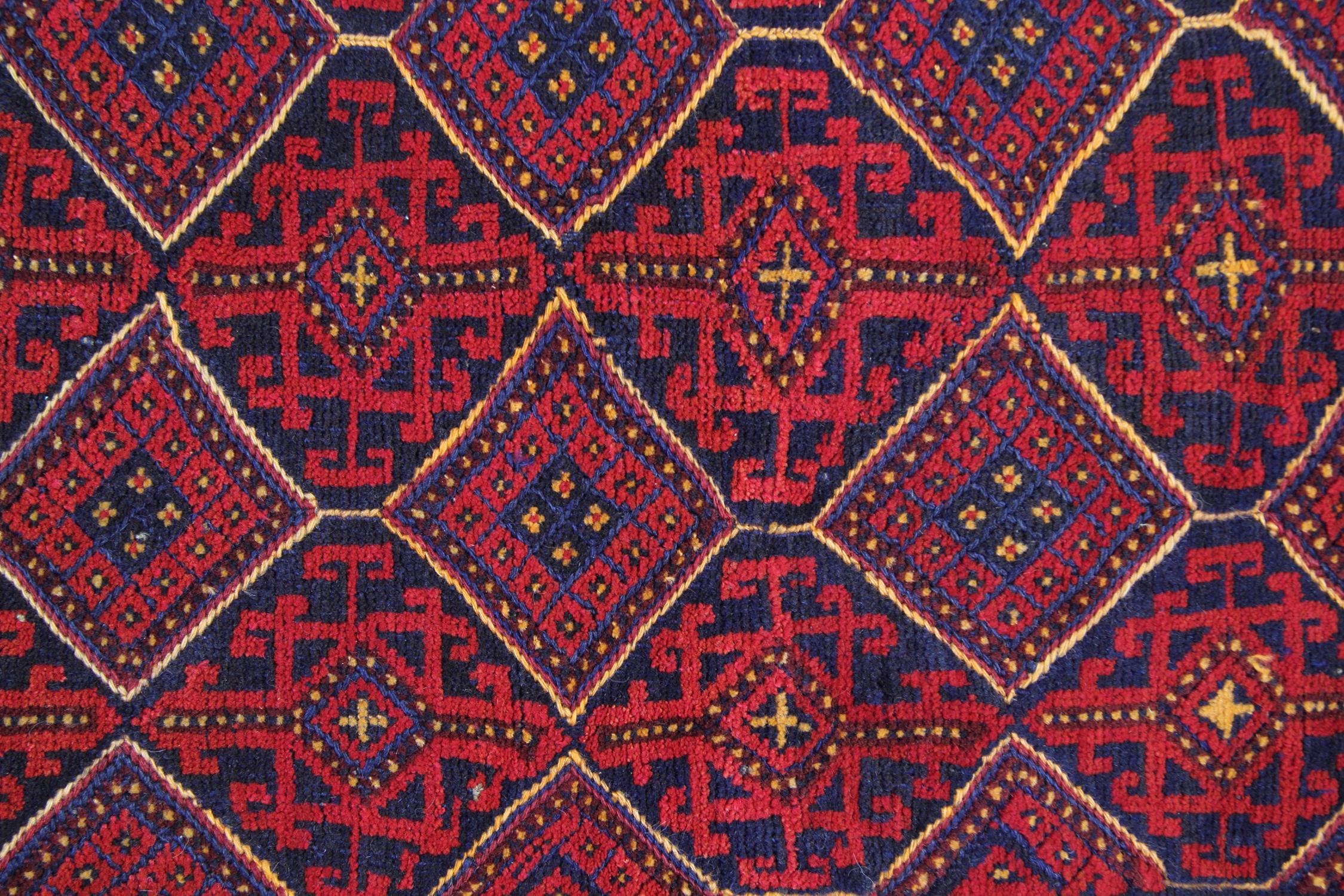 Tribal Vintage Handmade Oriental Afghan Rug Traditional Deep Red Rugs Turkmen Carpet
