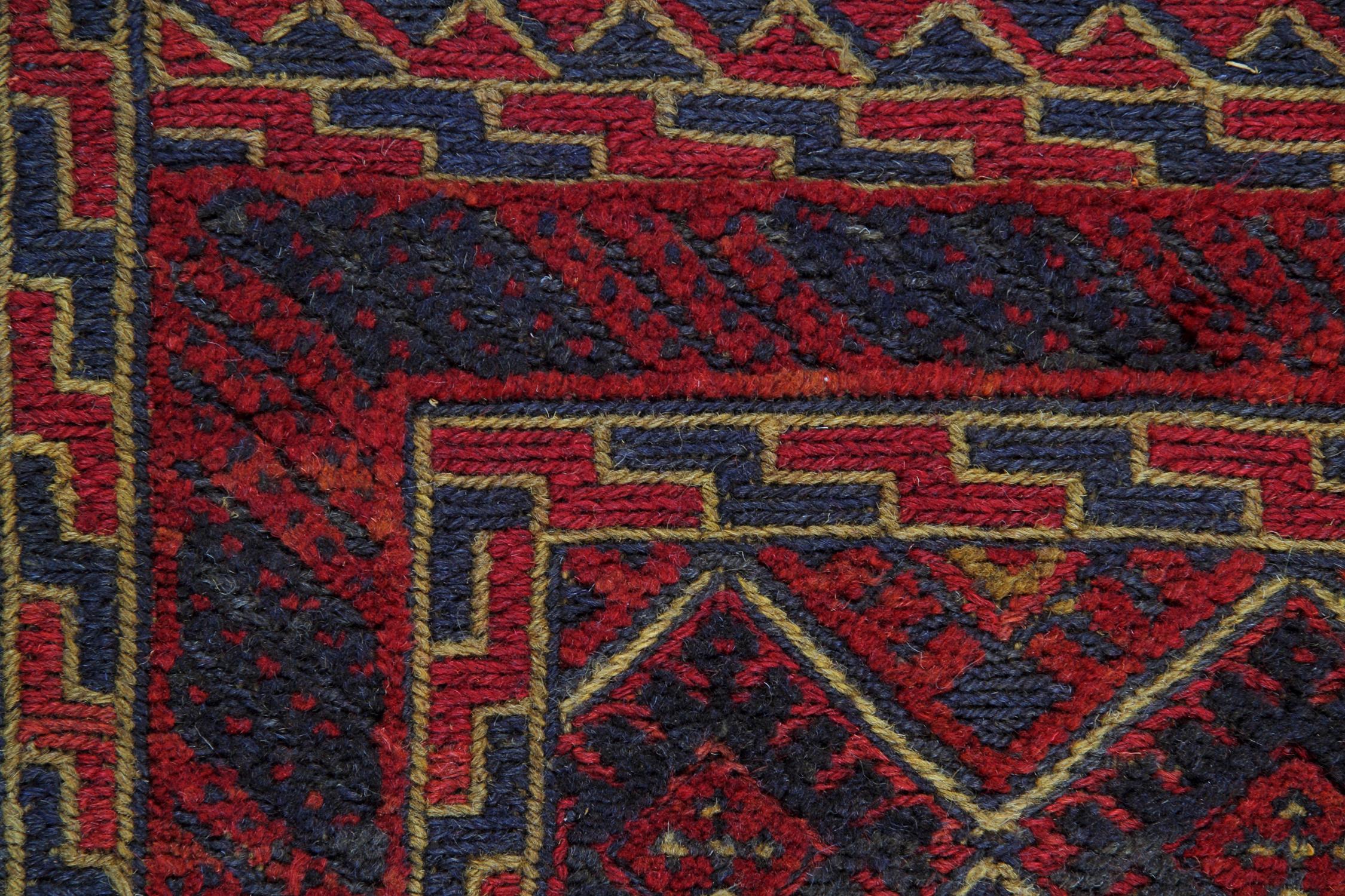 Afghan Handmade Carpet Oriental Rug Traditional Deep Red Rugs Square Turkmen Design 