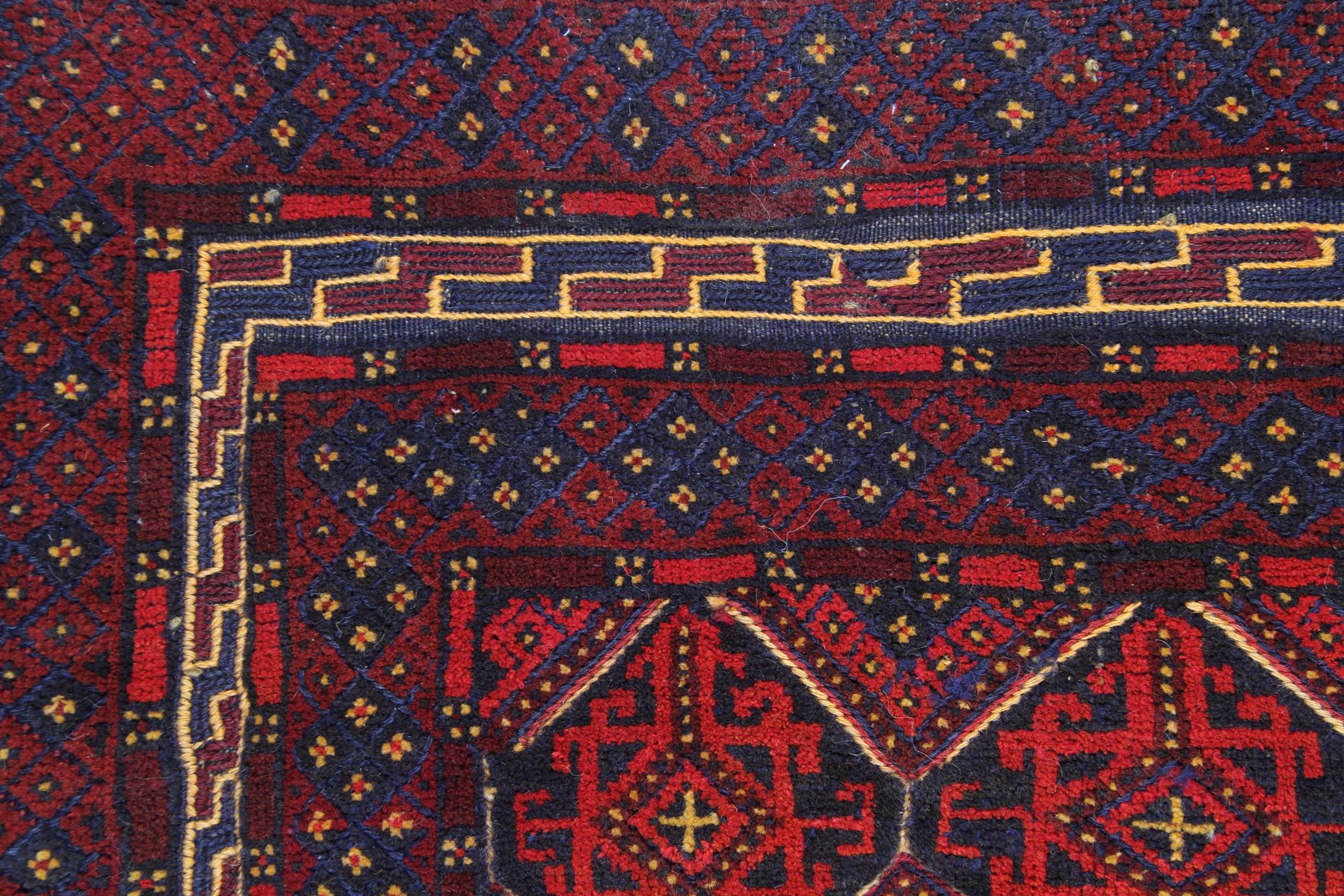 Hand-Crafted Vintage Handmade Oriental Afghan Rug Traditional Deep Red Rugs Turkmen Carpet