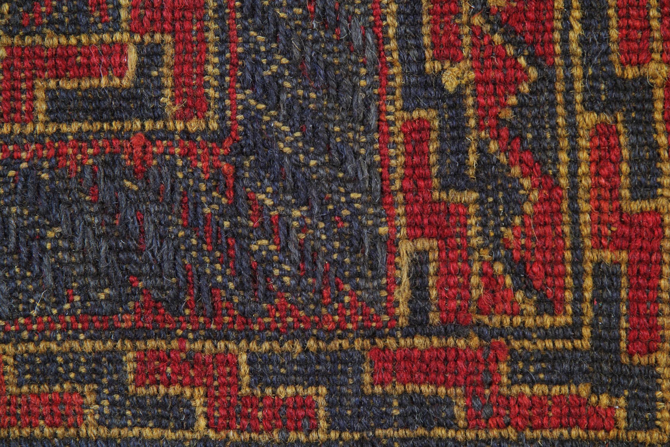 Woven Handmade Carpet Oriental Rug Traditional Deep Red Rugs Square Turkmen Design 