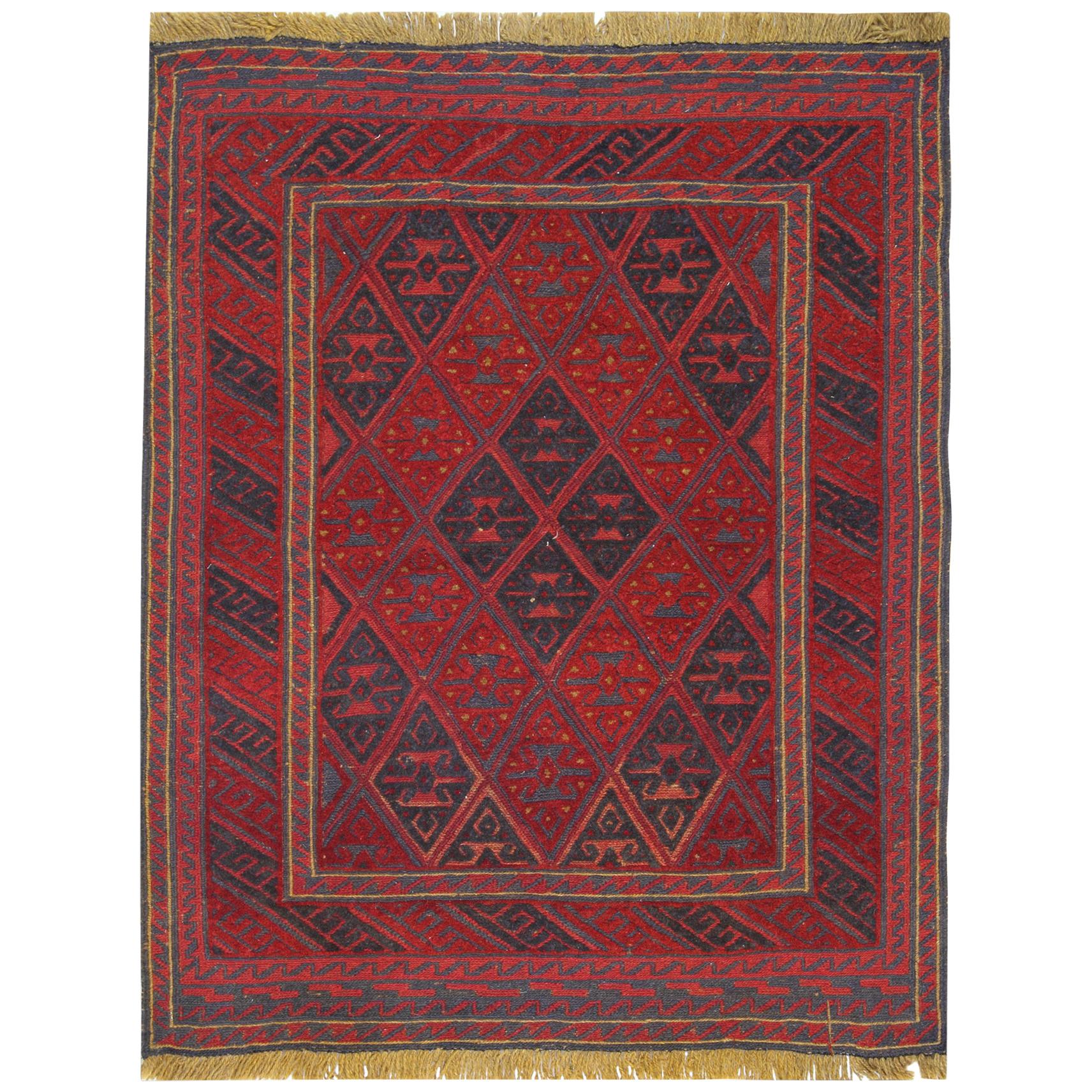 Traditional Deep Red Rugs Square Turkmen Rug Handmade Carpet Oriental Rug 