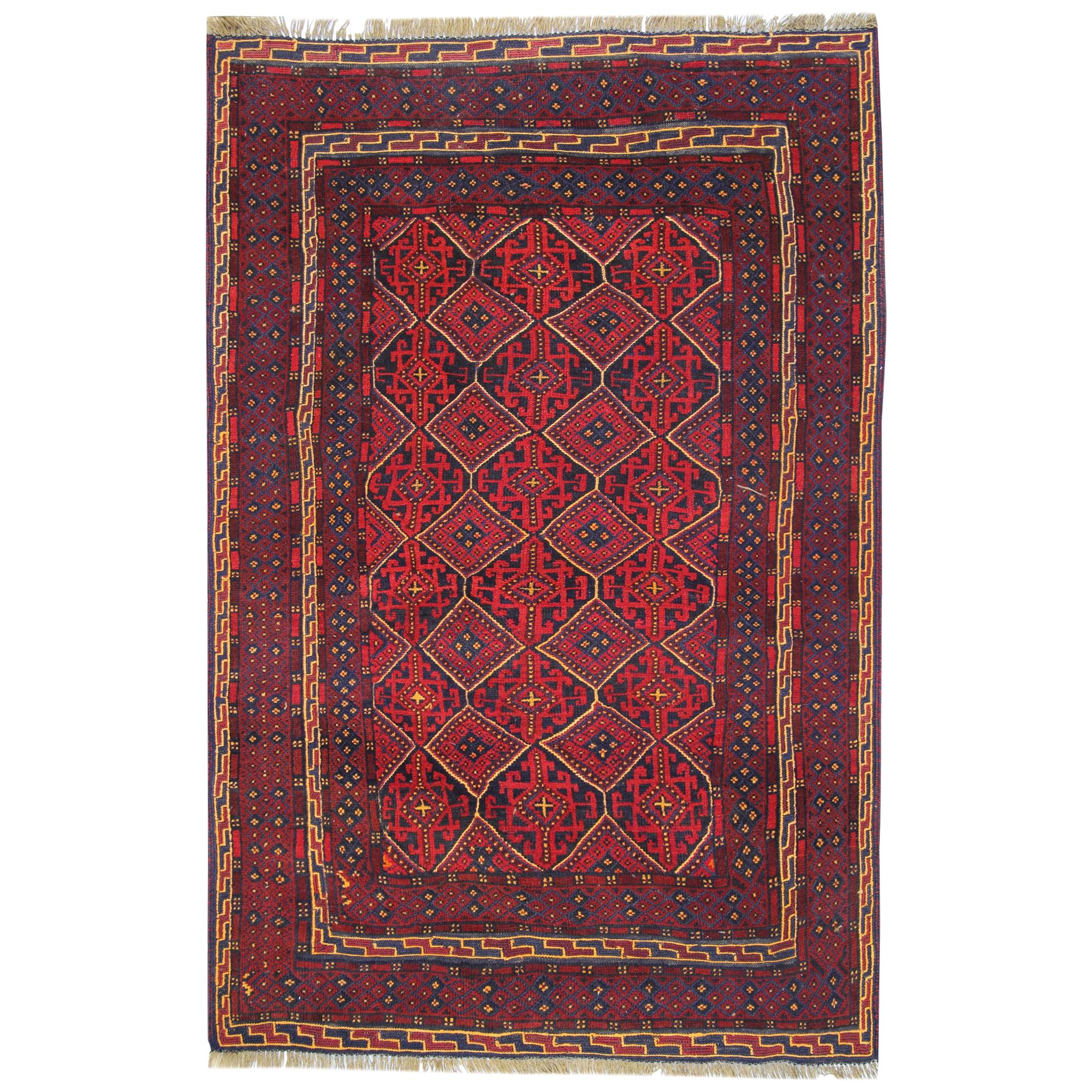 Vintage Handmade Oriental Afghan Rug Traditional Deep Red Rugs Turkmen Carpet